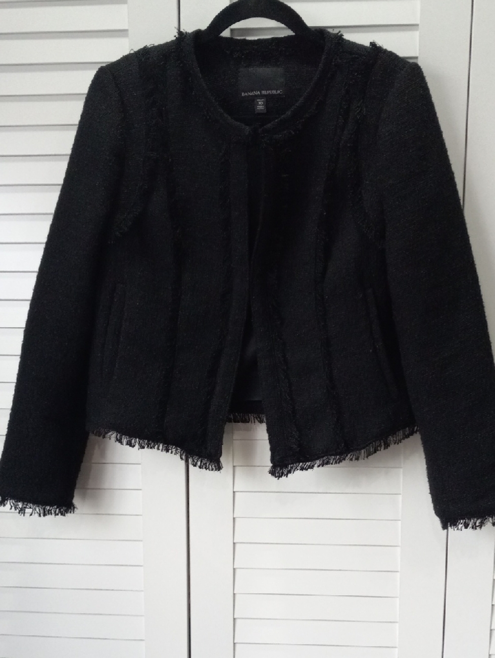 Banana Republic Classic Black Fringed Open Front Jacket